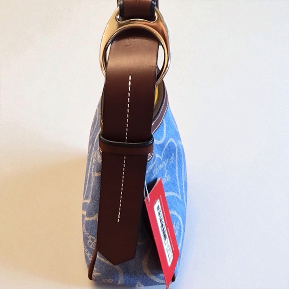 NWT Vintage Dooney & Bourke Heart Logo Denim Canvas Leather Hobo Shoulder Bag - Picture 6 of 8